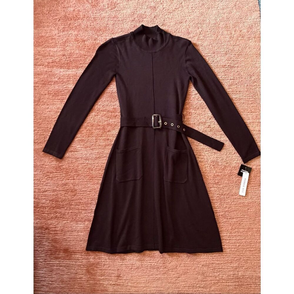 Robbie Bee Knit Belted Mock Neck Dress Size S NWT